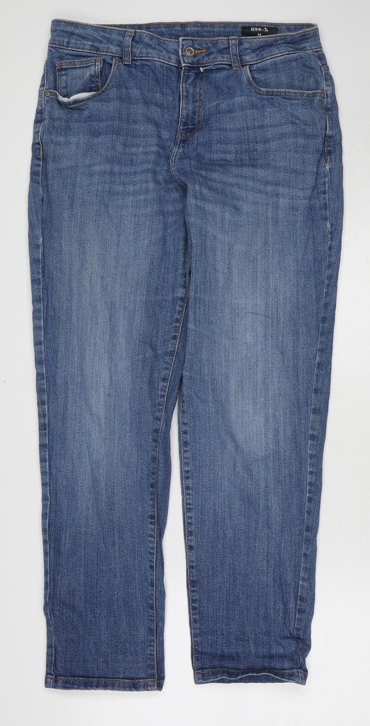 TU Womens Blue Cotton Straight Jeans Size 14 Regular Zip