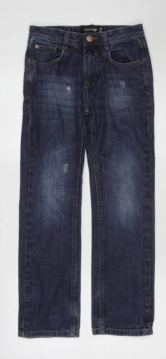 Firetrap Boys Blue Cotton Straight Jeans Size 9 Years Regular Zip - Distressed Look