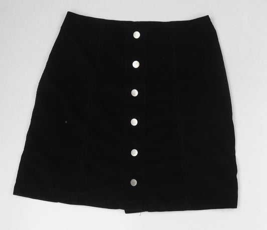 Papaya Womens Black Cotton A-Line Skirt Size 8 Button