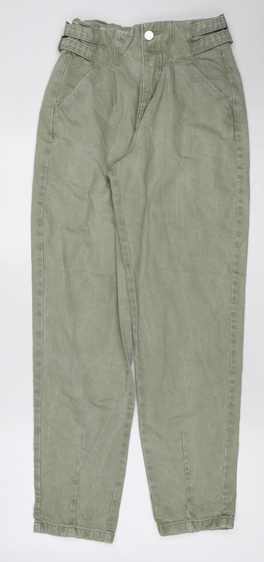 Bershka Womens Green Cotton Straight Jeans Size 6 Regular Zip