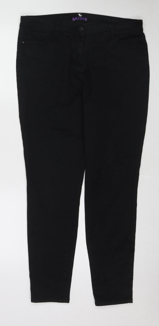 TU Womens Black Cotton Skinny Jeans Size 16 Regular Zip