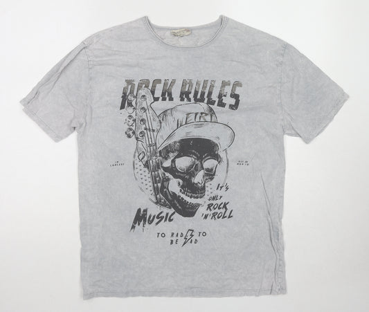 Zara Boys Grey Cotton Basic T-Shirt Size 13-14 Years Round Neck Pullover - Rock Rules