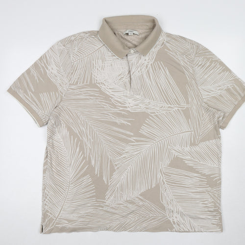 Marks and Spencer Mens Beige Geometric Cotton Polo Size 3XL Collared Button - Leaf pattern