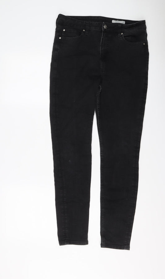 Marks and Spencer Womens Black Cotton Skinny Jeans Size 14 L28 in Regular Button