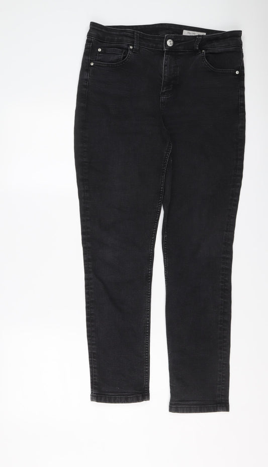 Marks and Spencer Womens Black Cotton Straight Jeans Size 14 L28.5 in Slim Button