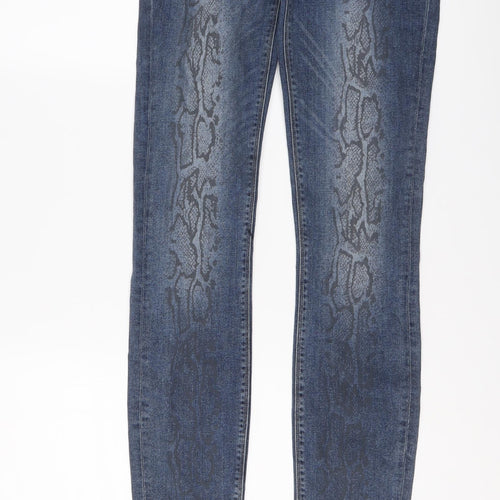 United Colors of Benetton Womens Blue Animal Print Cotton Skinny Jeans Size 28 in L31 in Regular Button - Snakeskin pattern