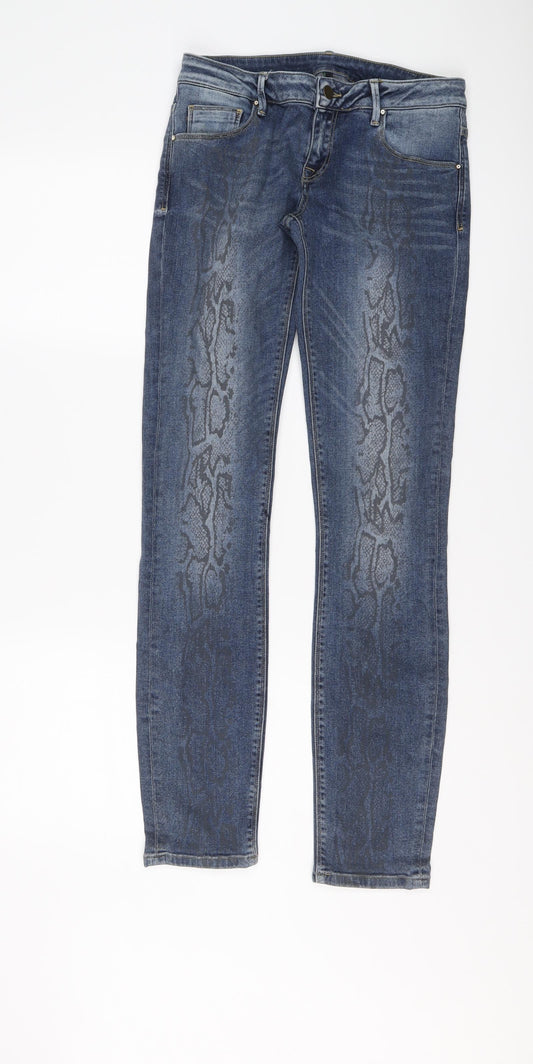United Colors of Benetton Womens Blue Animal Print Cotton Skinny Jeans Size 28 in L31 in Regular Button - Snakeskin pattern