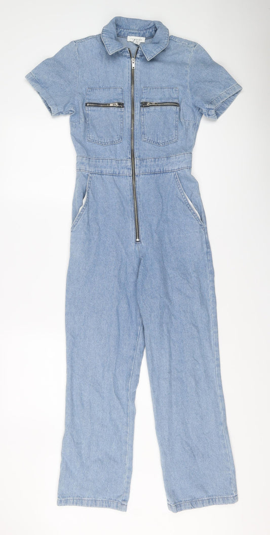 Topshop Womens Blue Cotton Jumpsuit One-Piece Size 4 Zip