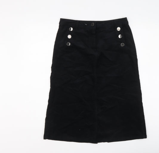 Per Una Womens Black Cotton A-Line Skirt Size 8 Button