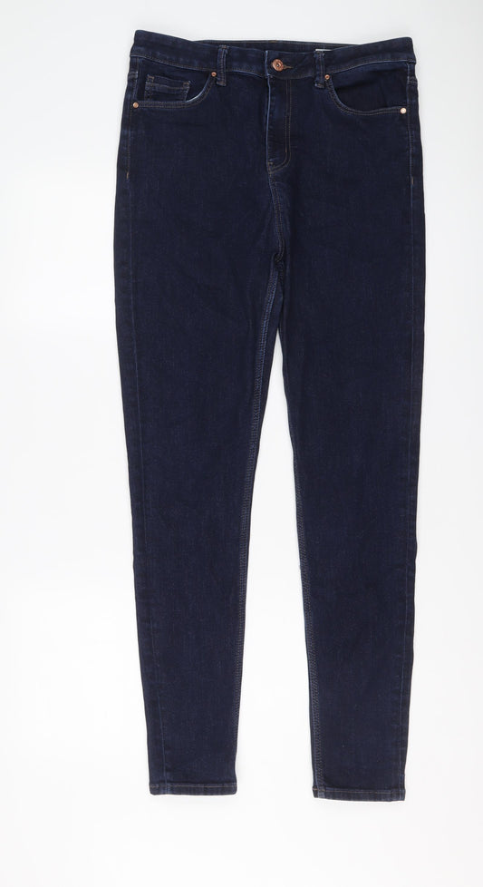 Marks and Spencer Womens Blue Cotton Skinny Jeans Size 14 L29 in Regular Button