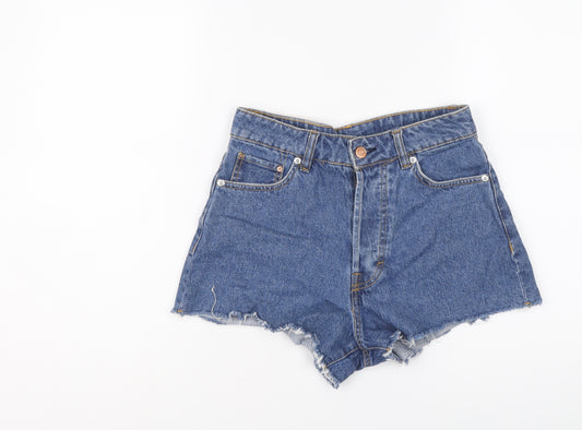 H&M Womens Blue Cotton Cut-Off Shorts Size 8 L3 in Regular Button