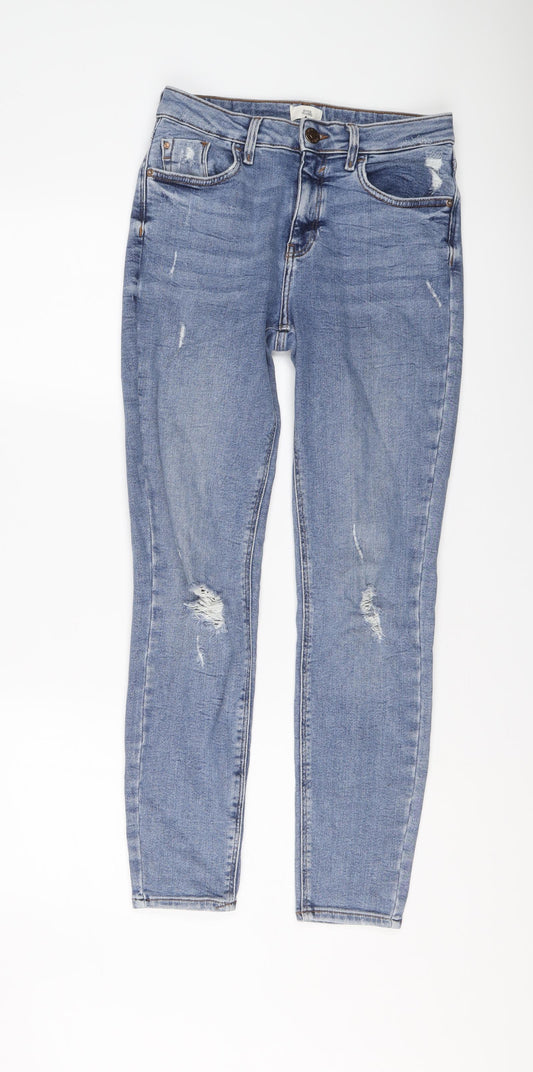 River Island Womens Blue Cotton Skinny Jeans Size 12 L28 in Regular Button