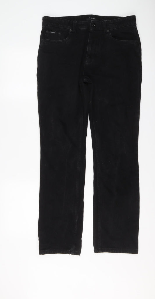 Pierre Cardin Mens Black Cotton Straight Jeans Size 32 in L30 in Regular Button