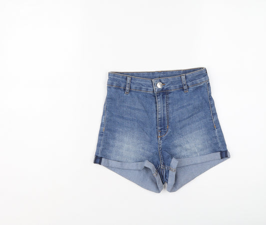 H&M Womens Blue Cotton Mom Shorts Size 8 L3 in Regular Button