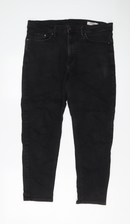 Marks and Spencer Womens Black Cotton Tapered Jeans Size 34 in L29 in Regular Button