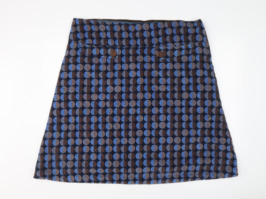 Seasalt Womens Blue Geometric Cotton A-Line Skirt Size 20 Zip