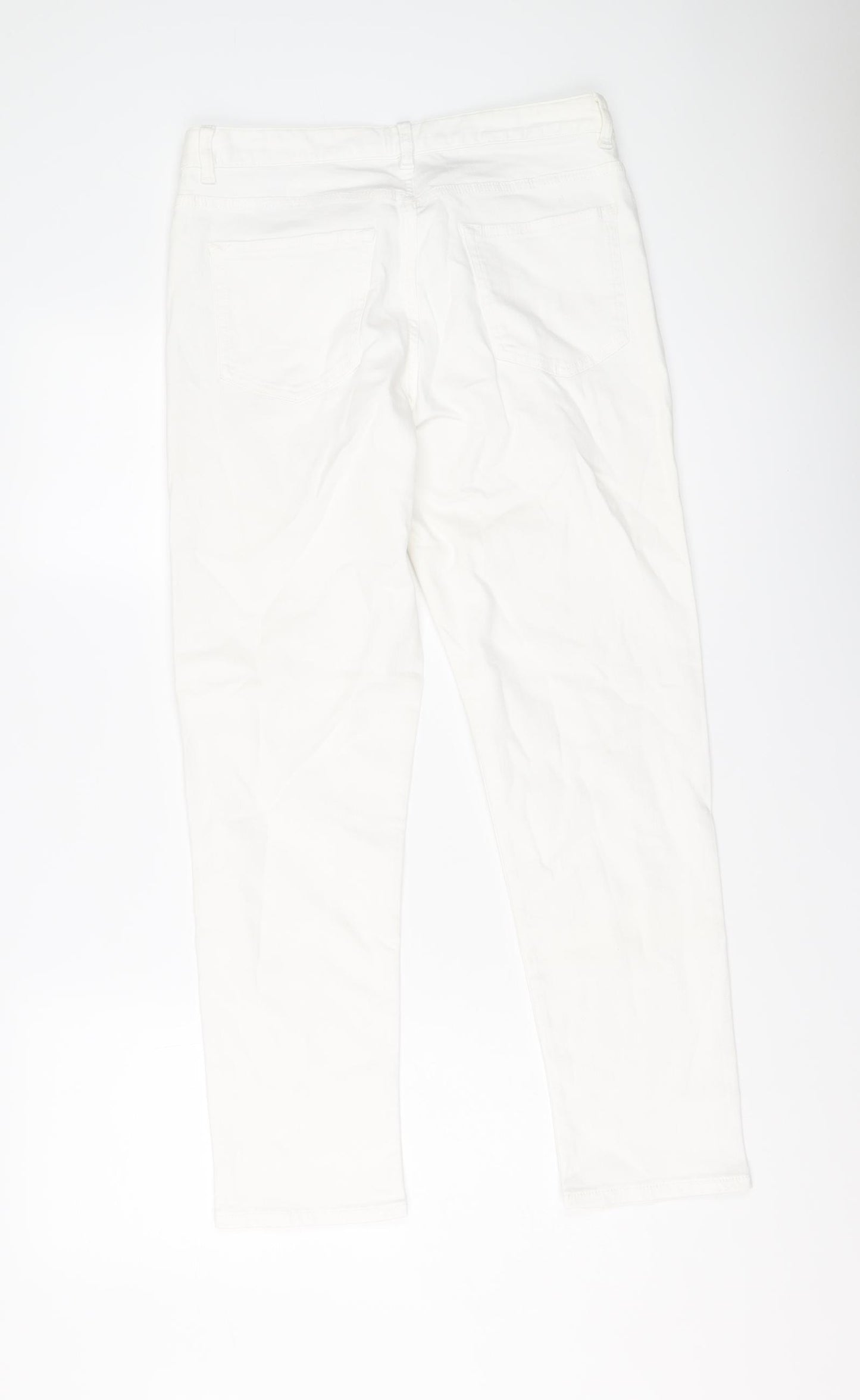 Marks and Spencer Womens Ivory Cotton Straight Jeans Size 12 L27 in Slim Button - Relaxed