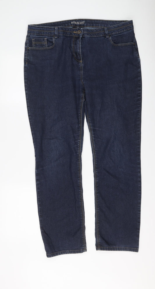Wallis Womens Blue Cotton Straight Jeans Size 18 L29 in Regular Button