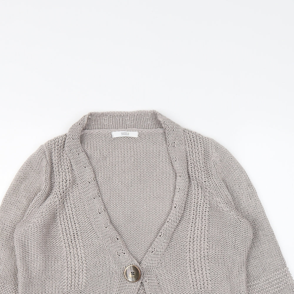 Marks and Spencer Womens Grey V-Neck Acrylic Cardigan Jumper Size 10