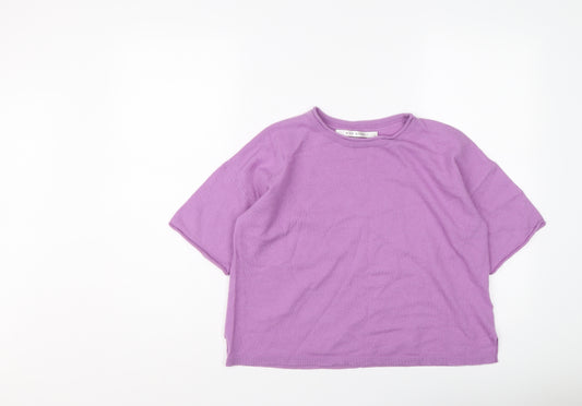 Max Studio Womens Purple Round Neck Wool Pullover Jumper Size L
