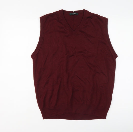 Wolsey Mens Red V-Neck Wool Vest Jumper Size M Sleeveless