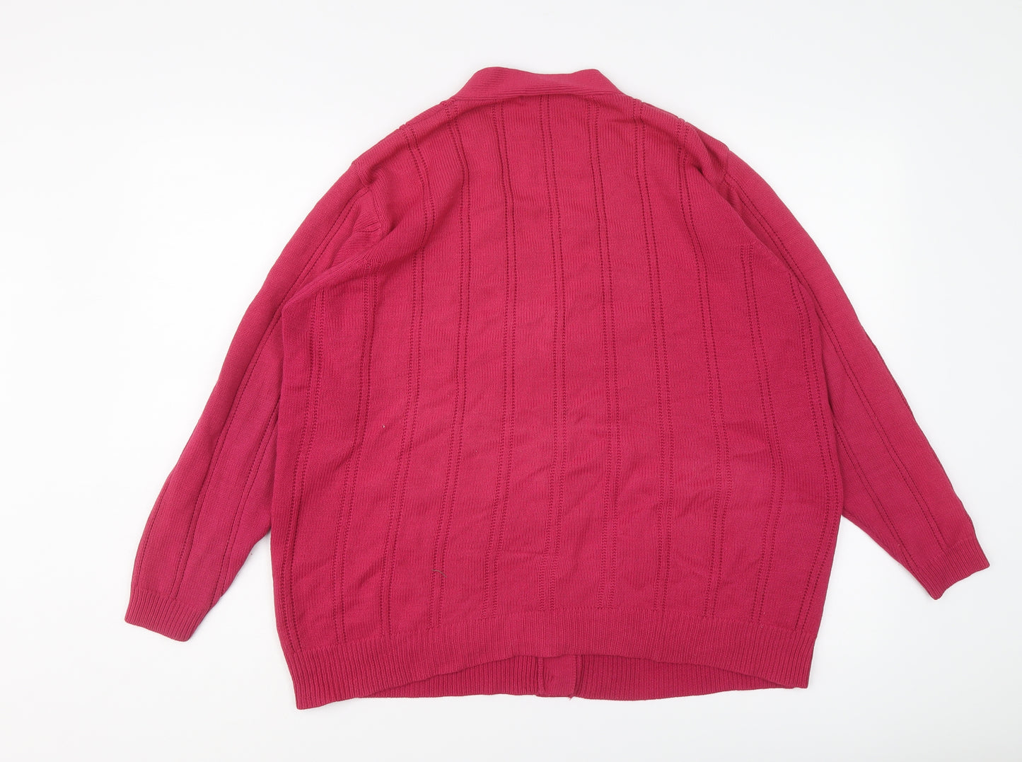 Daxon Womens Pink V-Neck Acrylic Cardigan Jumper Size 18