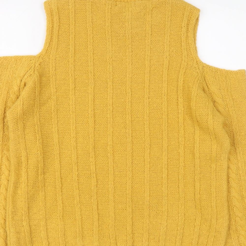 Pura Moda Womens Yellow High Neck Acrylic Pullover Jumper Size M - Cold Shoulder