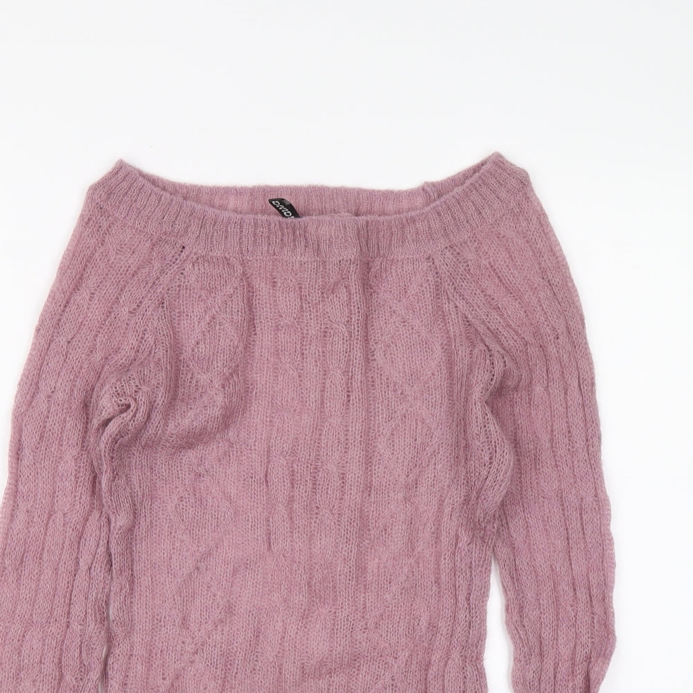 H&M Womens Purple Boat Neck Acrylic Pullover Jumper Size 8