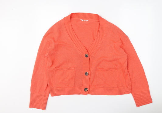 John Lewis Womens Orange V-Neck Cotton Cardigan Jumper Size M