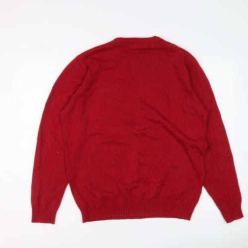 Maine Mens Red Round Neck Acrylic Pullover Jumper Size M Long Sleeve
