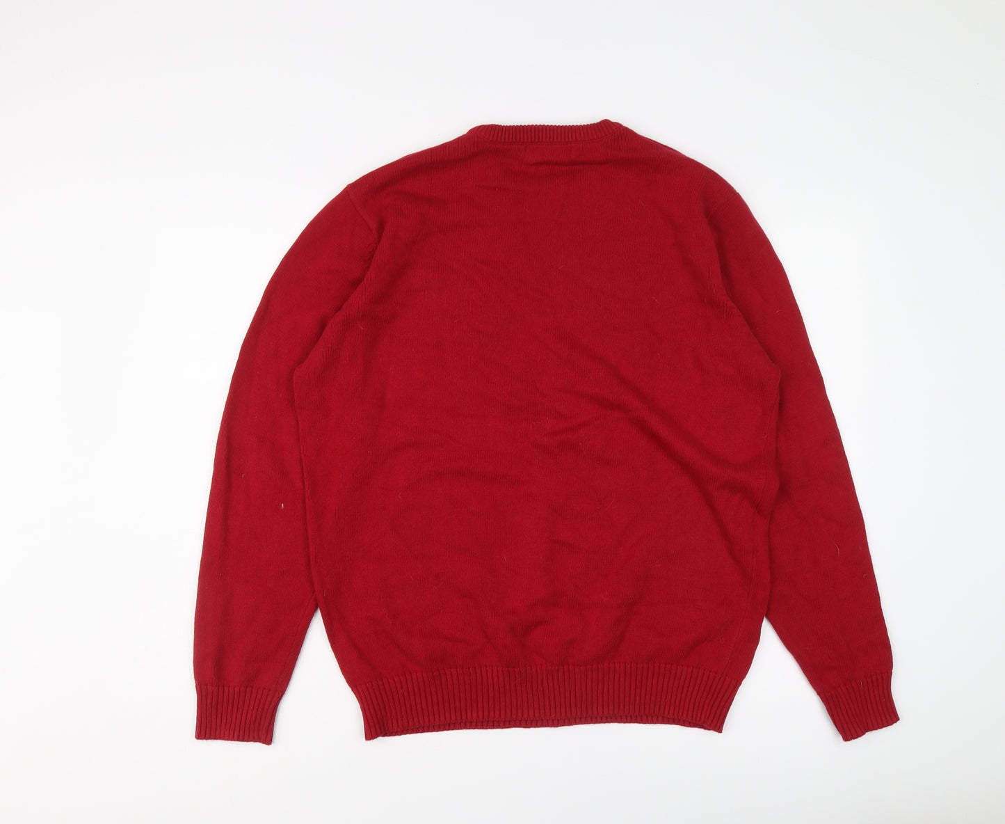Maine Mens Red Round Neck Acrylic Pullover Jumper Size M Long Sleeve