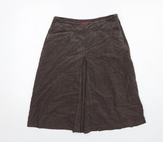 Monsoon Womens Brown Herringbone Cotton A-Line Skirt Size 8 Zip
