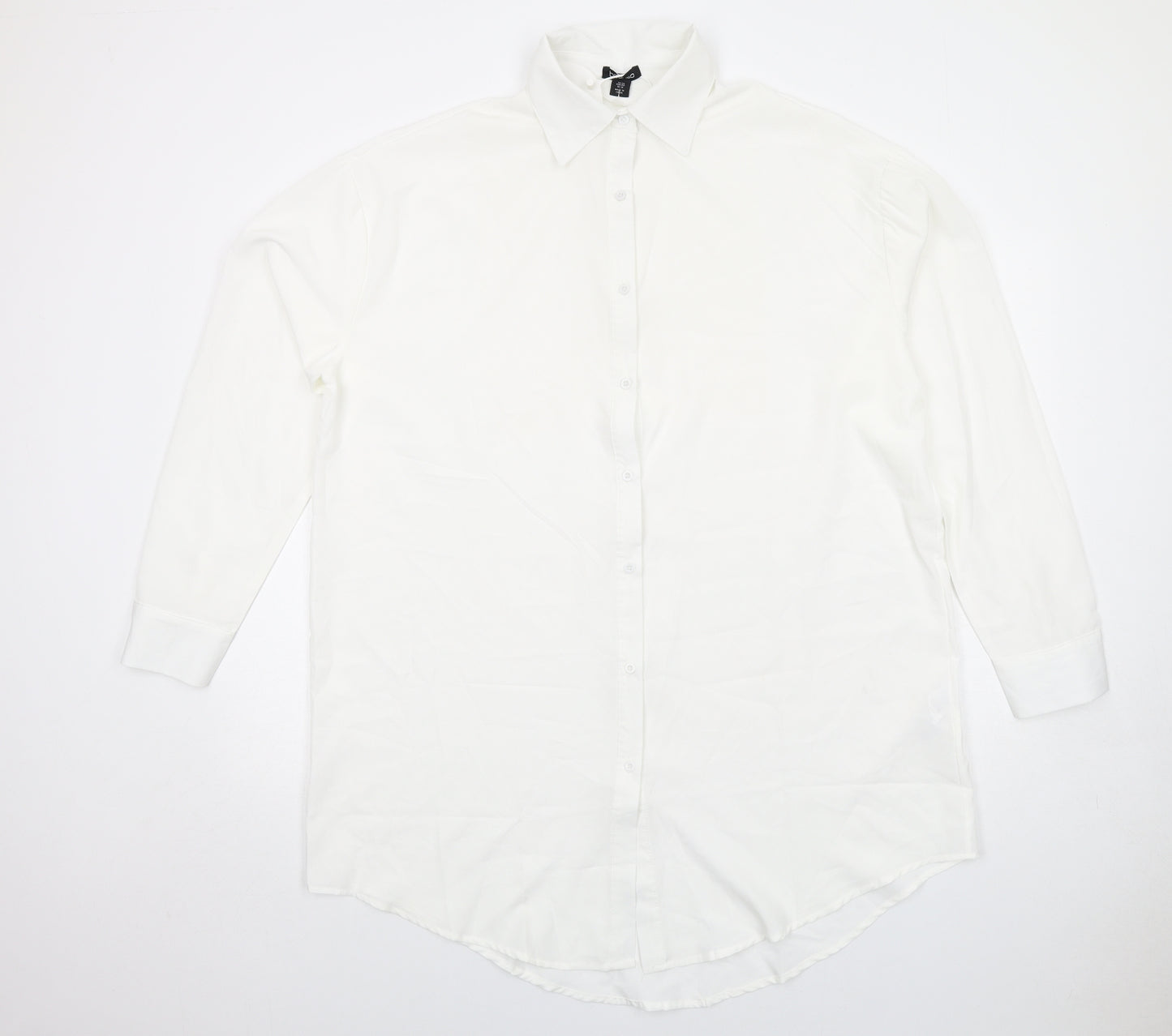 Boohoo Womens White Polyester Shirt Dress Size 20 Collared Button