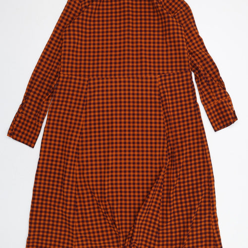 Monki Womens Orange Check Polyester Shirt Dress Size S Collared Button