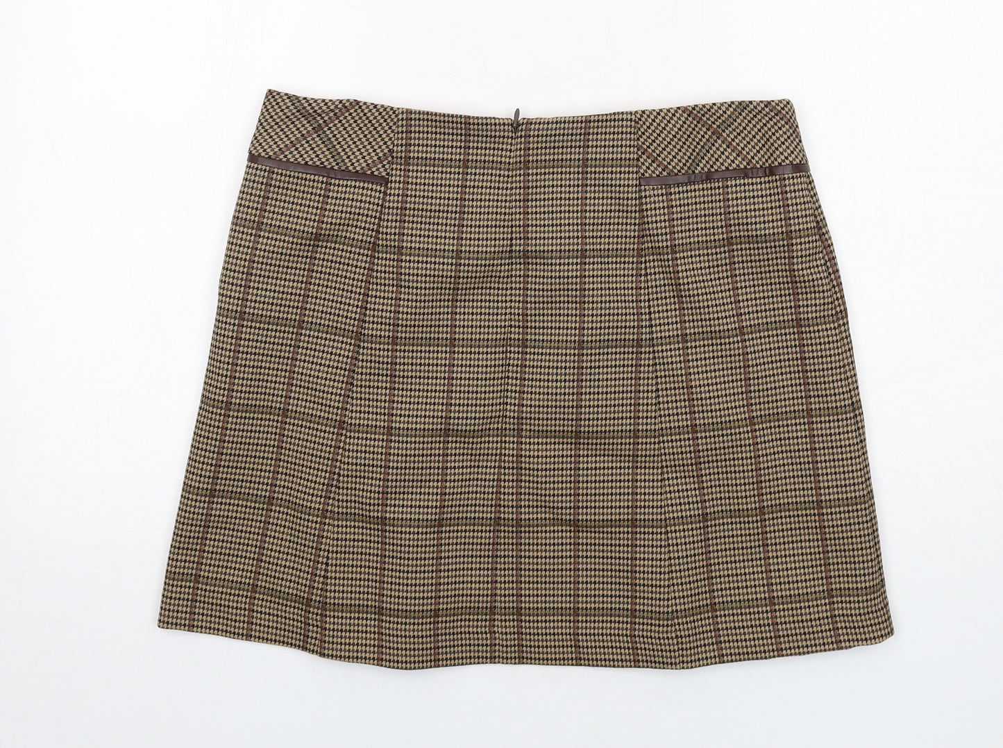 NEXT Womens Brown Plaid Polyester A-Line Skirt Size 14 Zip