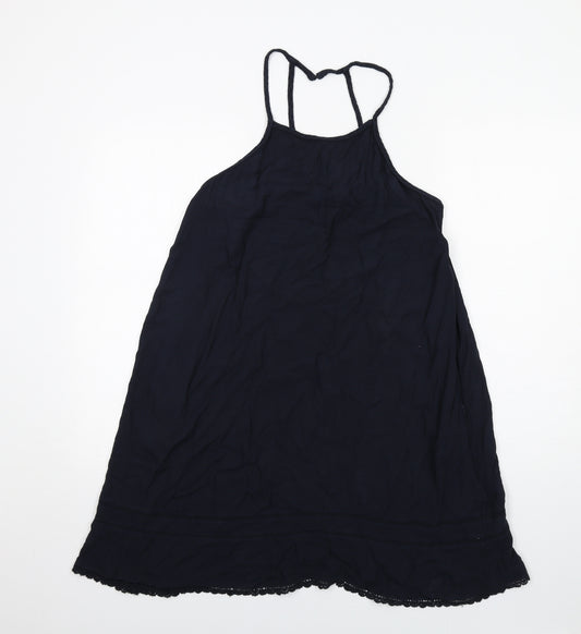 Superdry Womens Blue Cotton Slip Dress Size 14 Round Neck Button