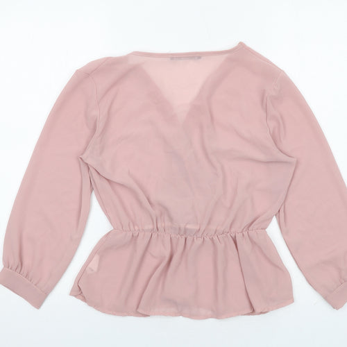 Boohoo Womens Pink Polyester Basic Blouse Size 10 V-Neck