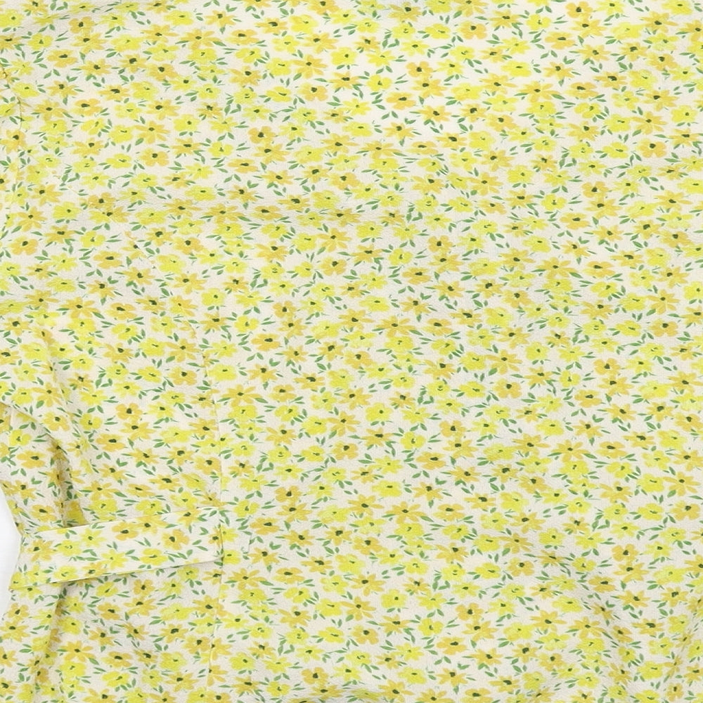ASOS Womens Yellow Floral Viscose Basic Button-Up Size 14 V-Neck