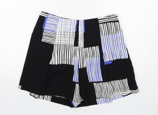 NEXT Womens Black Geometric Polyester Basic Shorts Size 10 Regular Zip
