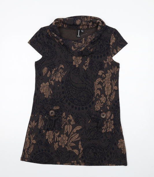 Izabel London Womens Black Floral Polyester A-Line Size 14 Cowl Neck Pullover
