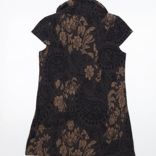 Izabel London Womens Black Floral Polyester A-Line Size 14 Cowl Neck Pullover