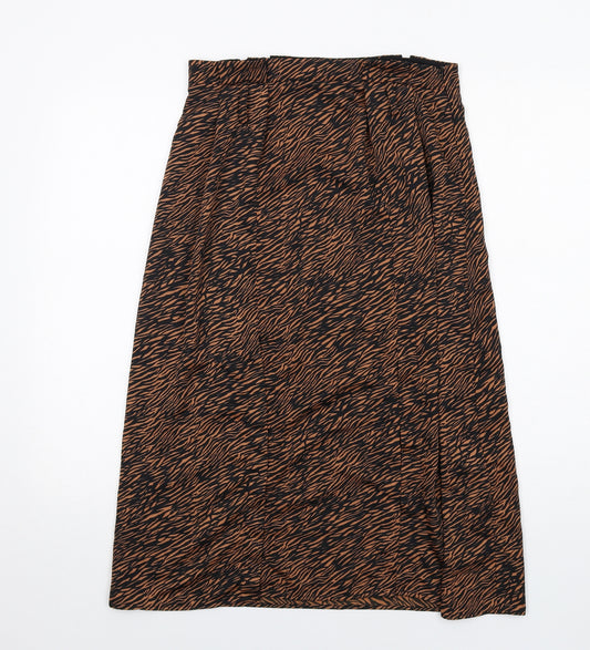 Zara Womens Brown Animal Print Polyester A-Line Skirt Size M Zip - Tiger pattern