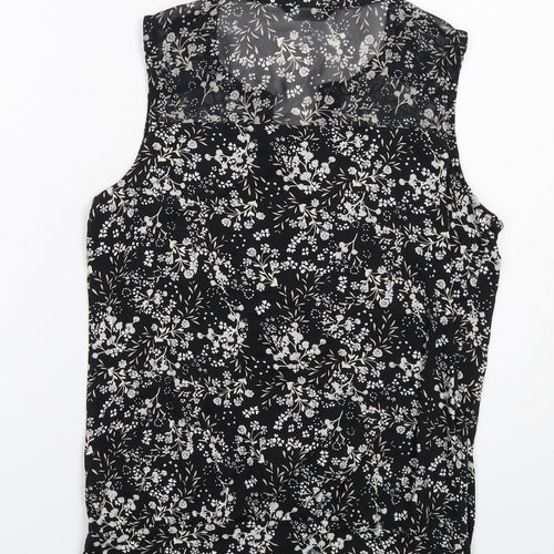 M&Co Womens Black Floral Viscose Basic Blouse Size 10 Scoop Neck