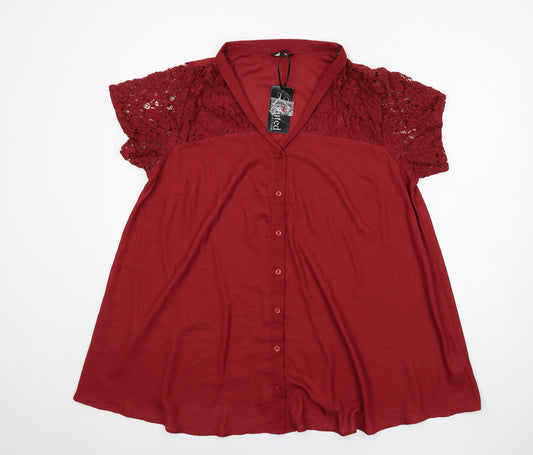 Limited Collection Womens Red Polyester Basic Button-Up Size 22 Collared - Lace Sleeve
