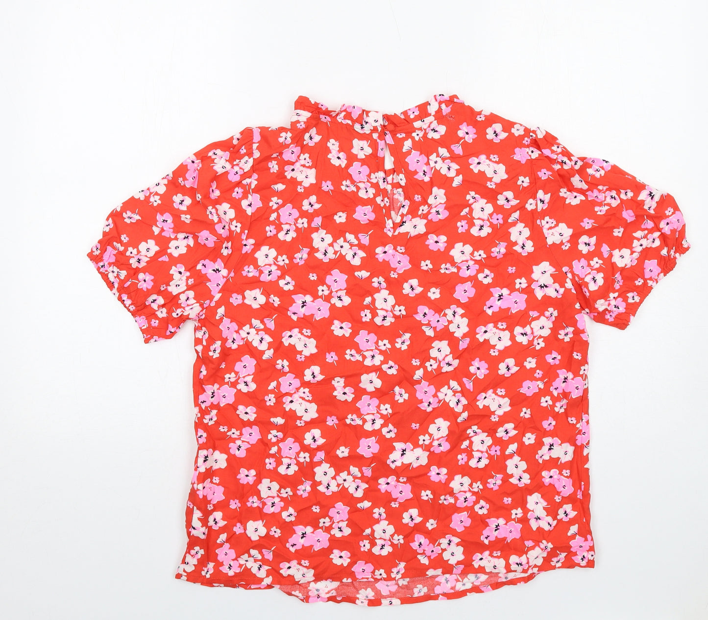 Marks and Spencer Womens Red Floral Viscose Basic Blouse Size 12 Round Neck