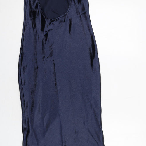 Pretty Lavish Womens Blue Polyester Slip Dress Size 10 Cowl Neck Pullover