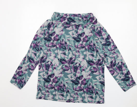 EWM Womens Multicoloured Roll Neck Geometric Polyester Pullover Jumper Size 14 - Leaf Print