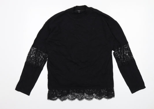 NEXT Womens Black Round Neck Cotton Pullover Jumper Size 14 - Lace Trim