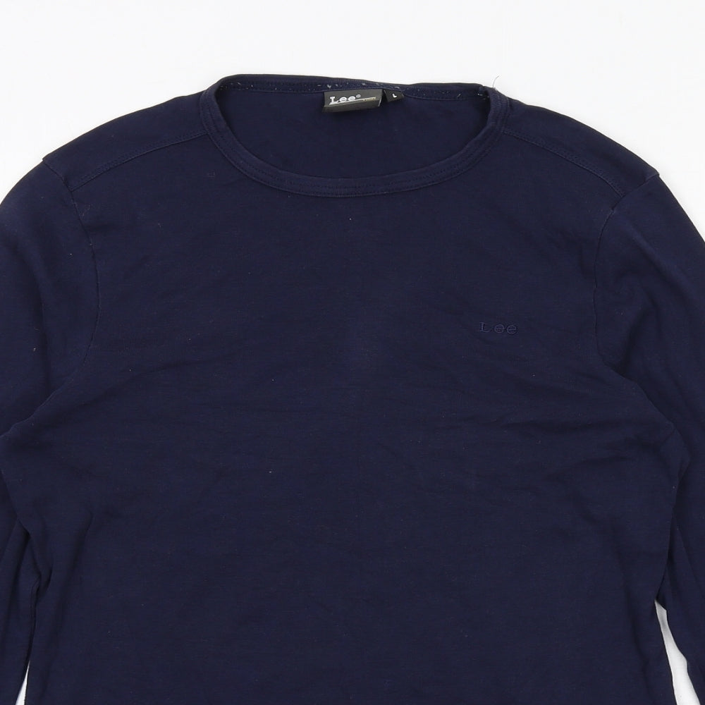 Lee Cooper Mens Blue Cotton T-Shirt Size L Round Neck