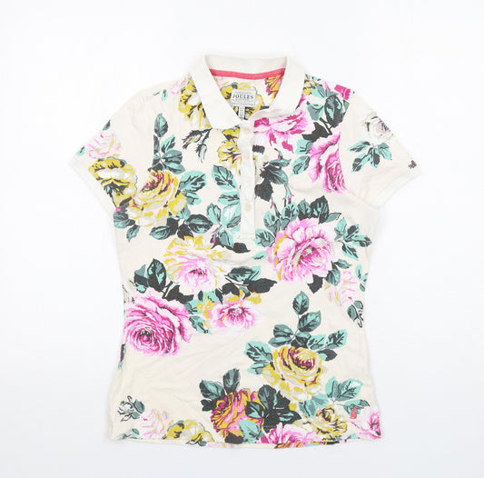 Joules Womens Multicoloured Floral Cotton Basic Polo Size 10 Collared